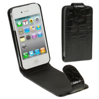 Nachylany futerał dla iPhone 4 / 4S w stylu skóry krokodyla - czarny