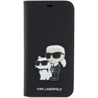Karl Lagerfeld Saffiano Karl and Choupette NFT flip pokrowiec dla iPhone 14 Pro Max - czarne