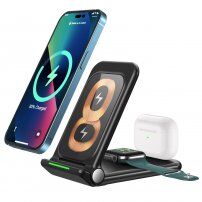 Wielofunkcyjny, bezprzewodowy, składany stojak 3 w 1 dla iPhone'a / Apple Watch / Airpods - czarny