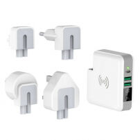 Ładowarka / power bank 6700mAh z wymiennymi wtyczkami (AU / UK / US / EU) i ładowaniem bezprzewodowym
