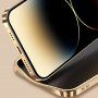 Skórzana okładka z platerowaną ramą dla iPhone 12 Pro Max - niebieskie