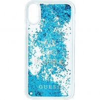 Guess Liquid Glitter etui tylne do iPhone X - niebieskie