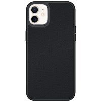 Skórzana okładka z platerowaną ramą dla iPhone 12 / 12 Pro - czarny