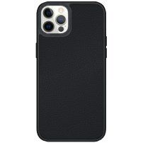 Skórzana okładka z platerowaną ramą dla iPhone 12 Pro Max - czarny