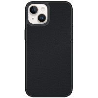 Skórzana okładka z platerowaną ramą dla iPhone 14 - czarny