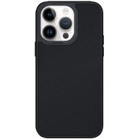 Skórzana okładka z platerowaną ramą dla iPhone 14 Pro - czarny