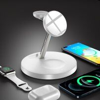 Magnetyczna podstawka ładująca 3 w 1 z lampką nocną dla iPhone / Apple Watch / Airpods - biały