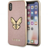 Guess Saffiano Butterfly etui do iPhone X - różowo-złote
