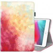 Pokrowiec z akwarelowym wzorem i miejscem na karty do iPad mini 1 / 2 / 3 / 4 / 5 - czerwony