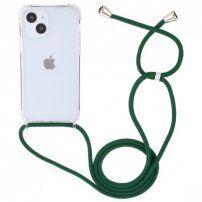 Przezroczysty pokrowiec ze sznurkiem dla iPhone 15 - ciemnozielony