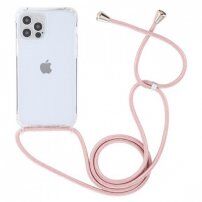 Przezroczysty pokrowiec ze sznurkiem dla iPhone 15 Pro - różowy