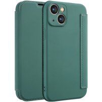 Pokrowiec portfelowy z silikonu i skóry PU do iPhone 15 - naftowy