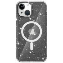 Przezroczysty pokrowiec MagSafe z brokatem dla iPhone 15 - szary