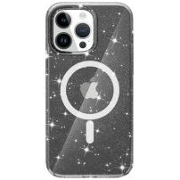 Przezroczysty pokrowiec MagSafe z brokatem dla iPhone 15 Pro - szary