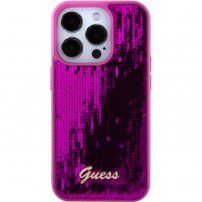 Guess Sequin Script Logo pokrowiec z cekinami dla iPhone 15 Pro - fuksjowy