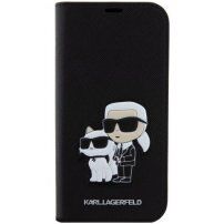 Karl Lagerfeld Saffiano Karl and Choupette NFT flip pokrowiec dla iPhone 15 - czarne