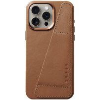 Mujjo Full Leather Wallet skórzany pokrowiec z kieszenią na karty dla iPhone 15 Pro Max - brązowe