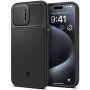 Spigen Optik Armor MagFit wytrzymały pokrowiec z wysuwaną osłoną kamery i MagSafe dla iPhone 15 Pro Max - czarny