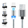 FLOVEME Round kabel magnetyczny USB-A / USB-C / Micro USB / Lightning dla iPhone / iPad / iPod / AirPods - 1 m - srebrny