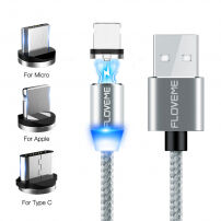 FLOVEME Round kabel magnetyczny USB-A / USB-C / Micro USB / Lightning dla iPhone / iPad / iPod / AirPods - 1 m - srebrny