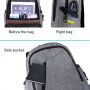 Plecak studencki z zewnętrznym portem USB i jack dla iPad / MacBook do 15" - szary