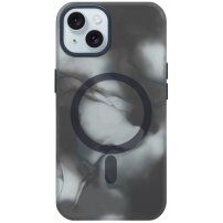 Etui przezroczyste z akwarelowym wzorem i MagSafe na iPhone 15 - szary
