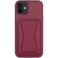 Etui skórzane z kieszenią z odchylaną podstawką na iPhone 11 - bordowy