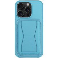Etui skórzane z kieszenią z odchylaną podstawką na iPhone 13 Pro - niebieski