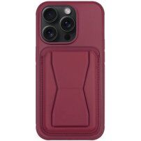 Etui skórzane z kieszenią z odchylaną podstawką na iPhone 13 Pro - bordowy