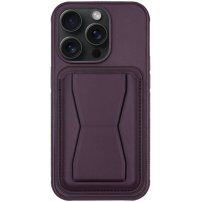 Etui skórzane z kieszenią z odchylaną podstawką na iPhone 13 Pro - ciemnofioletowy