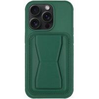 Etui skórzane z kieszenią z odchylaną podstawką na iPhone 15 Pro Max - ciemnozielony