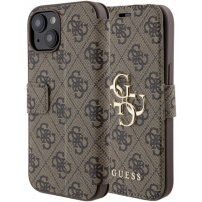 Etui z klapką Guess 4G Metal Logo na iPhone 15 - brązowe