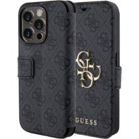 Etui z klapką Guess 4G Metal Logo na iPhone 15 Pro - szare