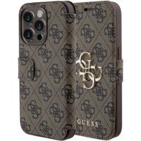 Etui z klapką Guess 4G Metal Logo na iPhone 15 Pro Max - brązowe