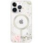 Etui przezroczyste matowe w kwiaty z MagSafe na iPhone 15 Pro - róże