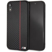 BMW Carbon Red Stripe Hard case etui do iPhone XR - czarne