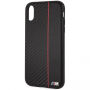 BMW Carbon Red Stripe Hard case etui do iPhone XR - czarne