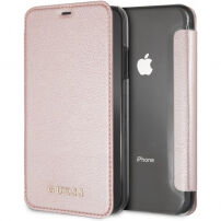 Guess PU Leather Book Case Iridescent pokrowiec do iPhone XR - różowo-złoty