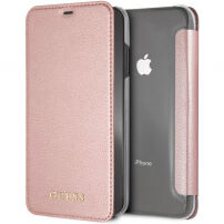 Guess PU Leather Book Case Iridescent pokrowiec do iPhone XS Max - różowo-złoty