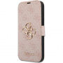 Etui z klapką Guess 4G Metal Logo na iPhone 15 Pro - różowe