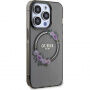 Etui Guess Flowers Ring Glossy Logo z MagSafe na iPhone 13 Pro Max - szary