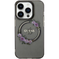 Etui Guess Flowers Ring Glossy Logo z MagSafe na iPhone 13 Pro Max - szary