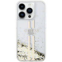 Etui Guess Liquid Glitter Gold Stripe na iPhone 14 Pro Max - przezroczysty