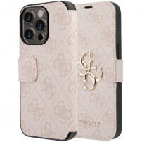 Etui z klapką Guess 4G Metal Logo na iPhone 15 Pro - różowe