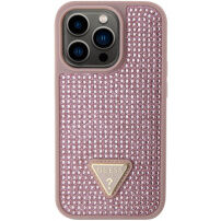 Etui wysadzane kamykami Guess Rhinestones Triangle Metal Logo na iPhone 15 Pro Max - różowy