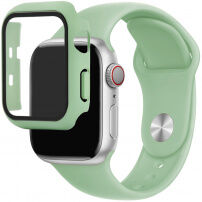 Silikonowy pasek z obudową ze szkła hartowanego dla Apple Watch 38mm - pastelowy zielony