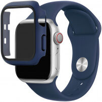 Silikonowy pasek z obudową ze szkła hartowanego dla Apple Watch 38mm - ciemnoniebieski