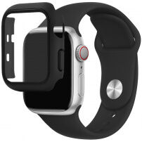 Silikonowy pasek z obudową ze szkła hartowanego dla Apple Watch 42mm - czarny