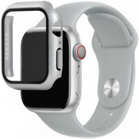 Silikonowy pasek z obudową ze szkła hartowanego dla Apple Watch 45mm / 44mm - jasnoszare
