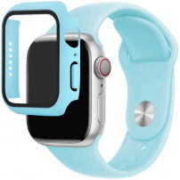 Silikonowy pasek z obudową ze szkła hartowanego dla Apple Watch 45mm / 44mm - jasnoniebieskie